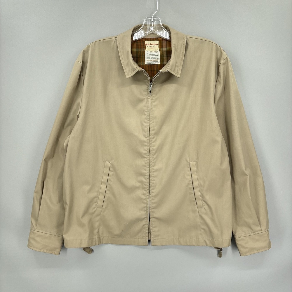 Vintage Richman Brothers Jacket Men XL Beige Koratron Zip Windbreaker Harrington